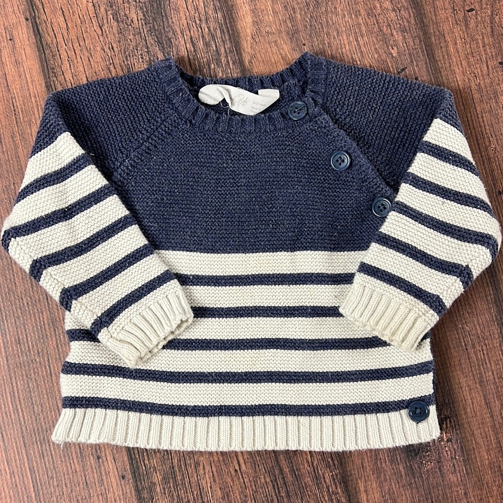 Rene Rofe Baby 6-9 month knit sweater, blue and white